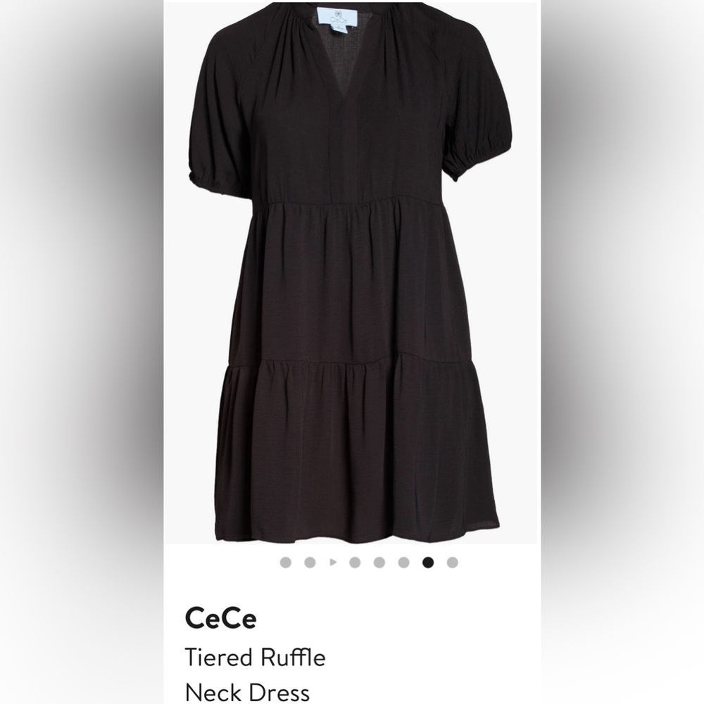 CeCe Black V-Neck Puff Sleeve Mini Dress